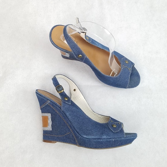 guess denim wedges